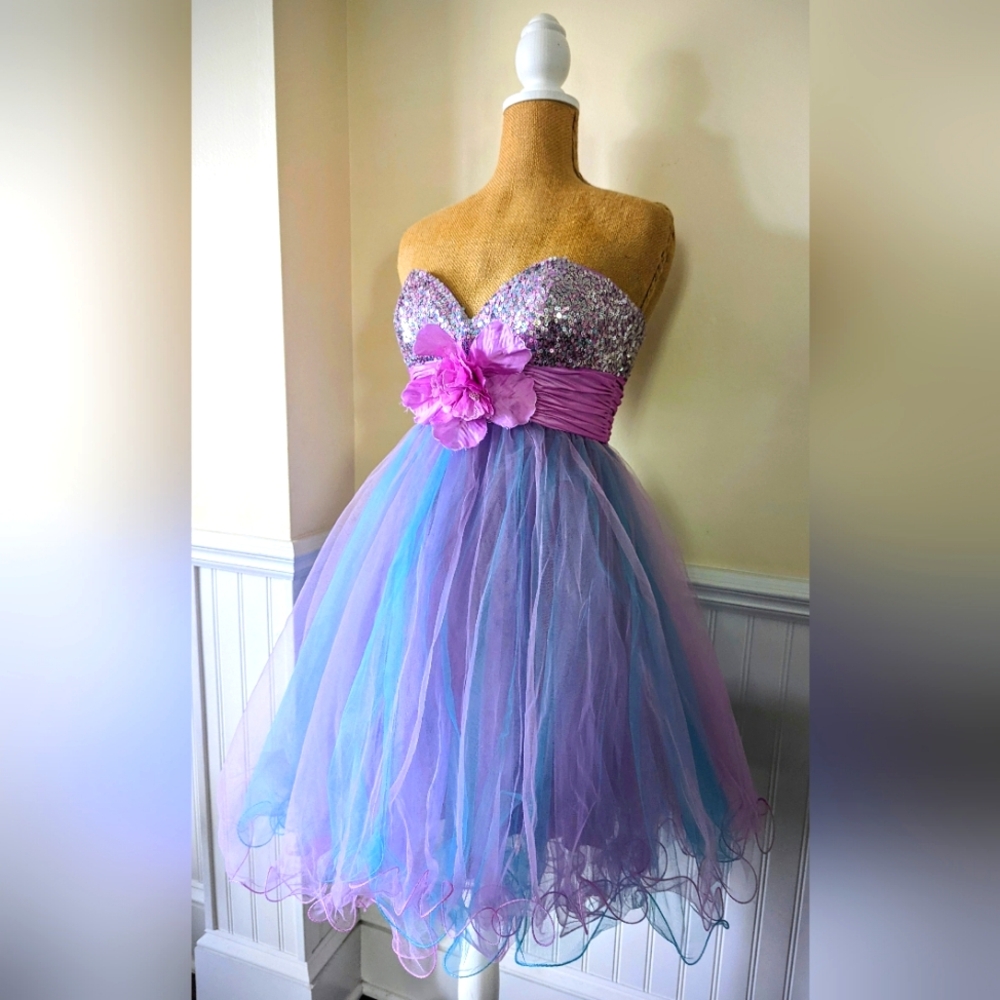 Sherri Hill Sequins and Tulle Babydoll Dress Size 0